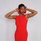 Red body con dress with sheer lace hem - Sold out