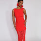 Red body con dress with sheer lace hem - Sold out