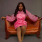 Satin corset-style mini dress with sheer puff sleeves